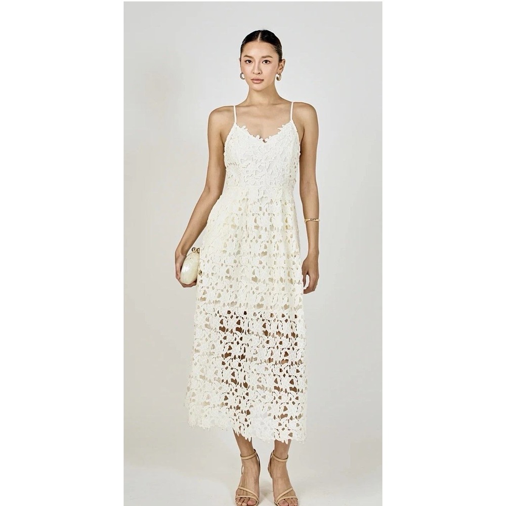 ASTR The Label Lace Midi Dress Women M White Floral Crochet Fairy Italian Summer